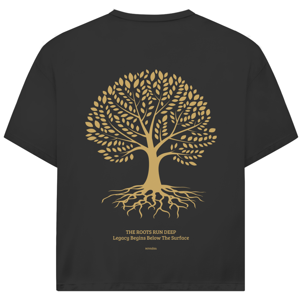 NOVAÉRA Oversize T-Shirt – Bio-Baumwolle & Gold-Backprint „Roots Run Deep“