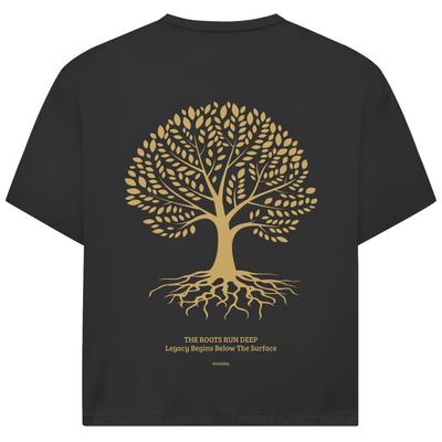 NOVAÉRA Oversize T-Shirt – Bio-Baumwolle & Gold-Backprint „Roots Run Deep“