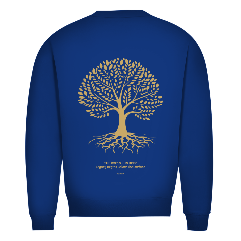 NOVAÉRA Herren Premium Bio Sweatshirt – Rundhals & Gold-Backprint „Roots Run Deep“