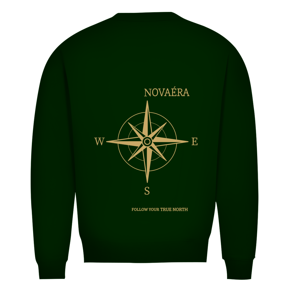 NOVAÉRA Herren Premium Bio Sweatshirt – Rundhals, Bio-Baumwolle & Kompass-Gold-Backprint