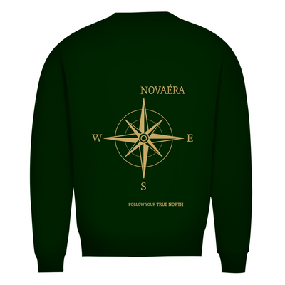NOVAÉRA Herren Premium Bio Sweatshirt – Rundhals, Bio-Baumwolle & Kompass-Gold-Backprint