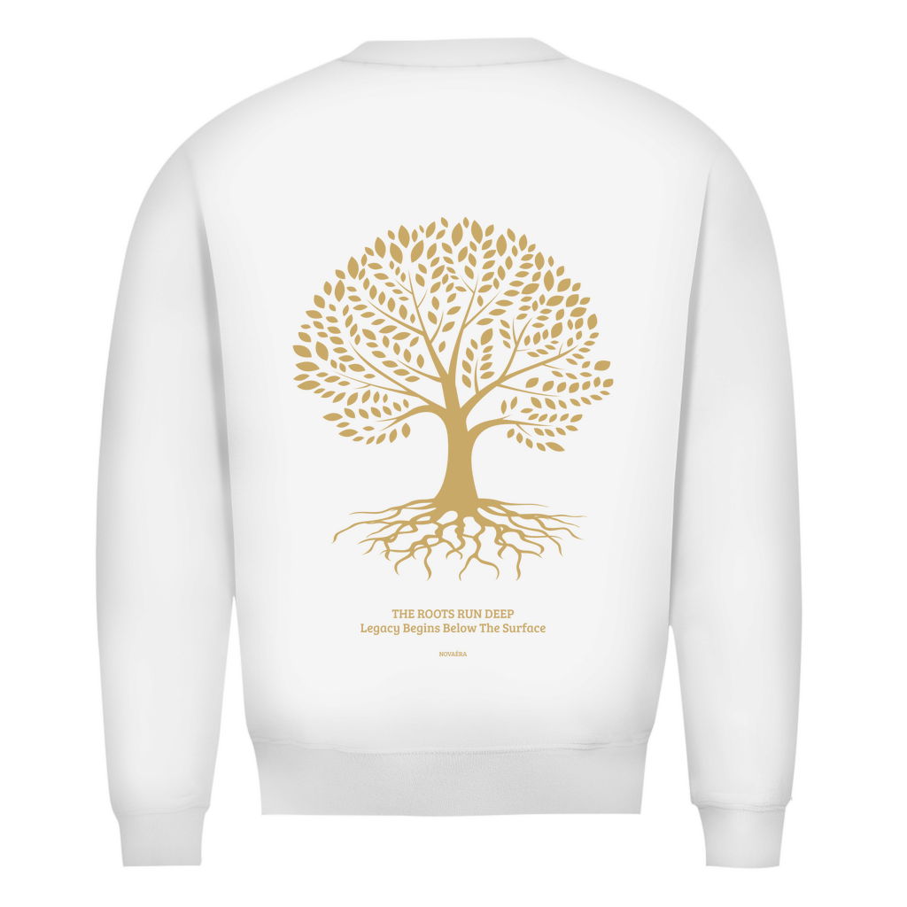 NOVAÉRA Herren Premium Bio Sweatshirt – Rundhals & Gold-Backprint „Roots Run Deep“