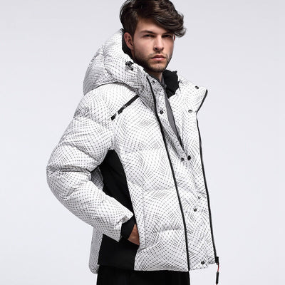 Herren Daunenjacke mit Kapuze – Kurze warme Winterjacke aus Entendaunen