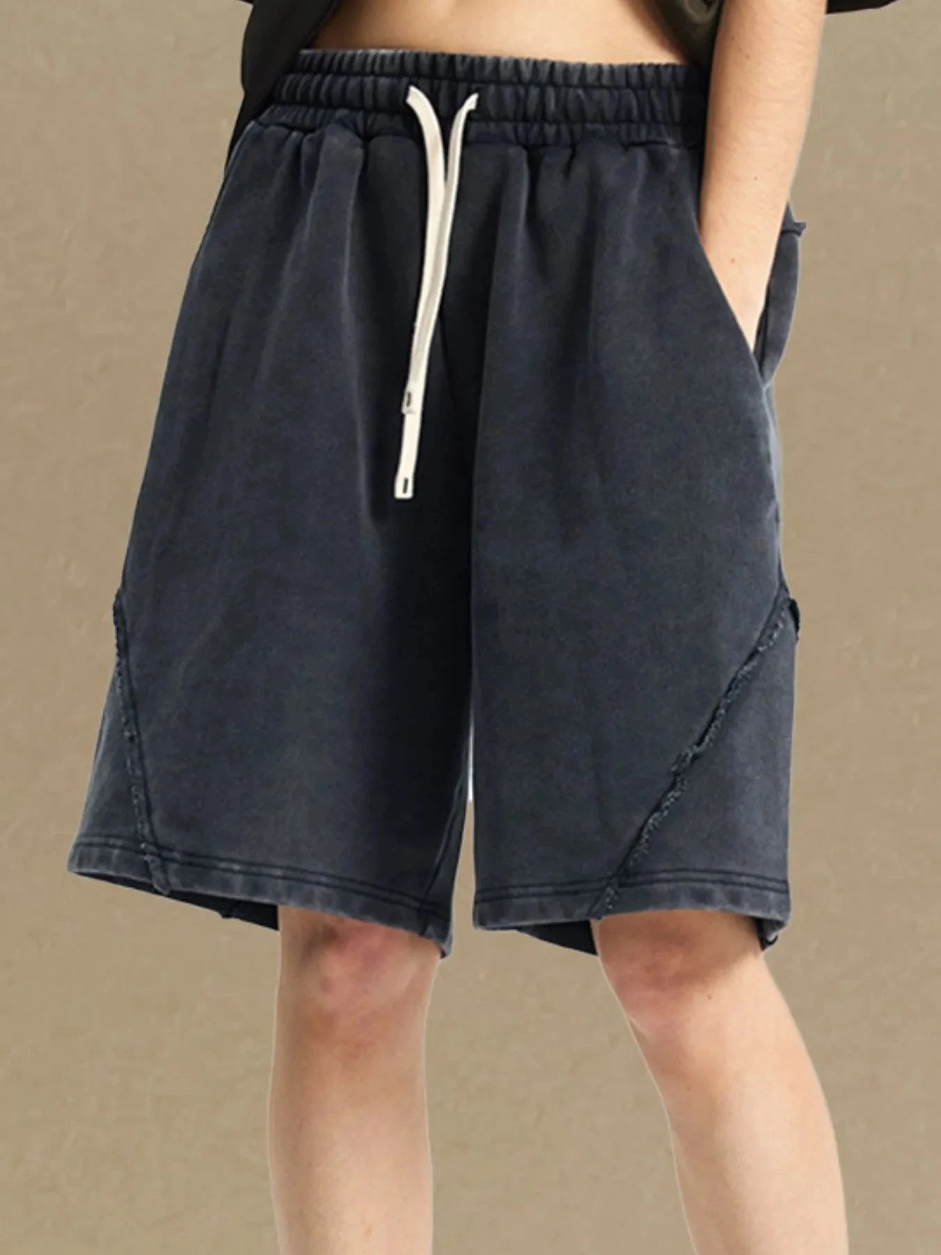 Men's Casual Washed Cotton Shorts mit Kordelzug & Taschen – Sommer Basic