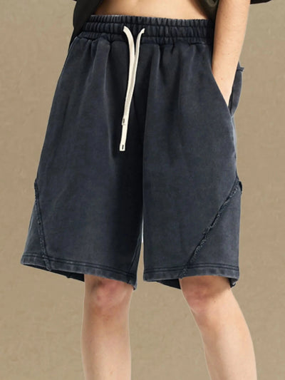 Men's Casual Washed Cotton Shorts mit Kordelzug & Taschen – Sommer Basic