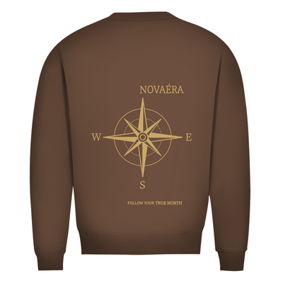 NOVAÉRA Herren Premium Bio Sweatshirt – Rundhals, Bio-Baumwolle & Kompass-Gold-Backprint
