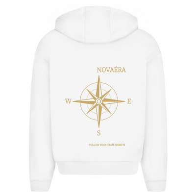 NOVAÉRA Herren Oversize Zipper Hoodie – Fluffy Komfort mit Kompass-Gold-Backprint