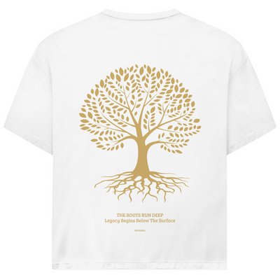 NOVAÉRA Oversize T-Shirt – Bio-Baumwolle & Gold-Backprint „Roots Run Deep“