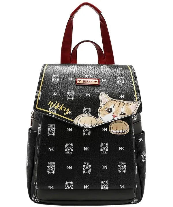 Nicole Lee Cat Rucksack aus Eco-Leder – wandelbare Damen Tasche mit Katzenmotiv