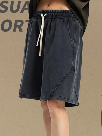 Men's Casual Washed Cotton Shorts mit Kordelzug & Taschen – Sommer Basic