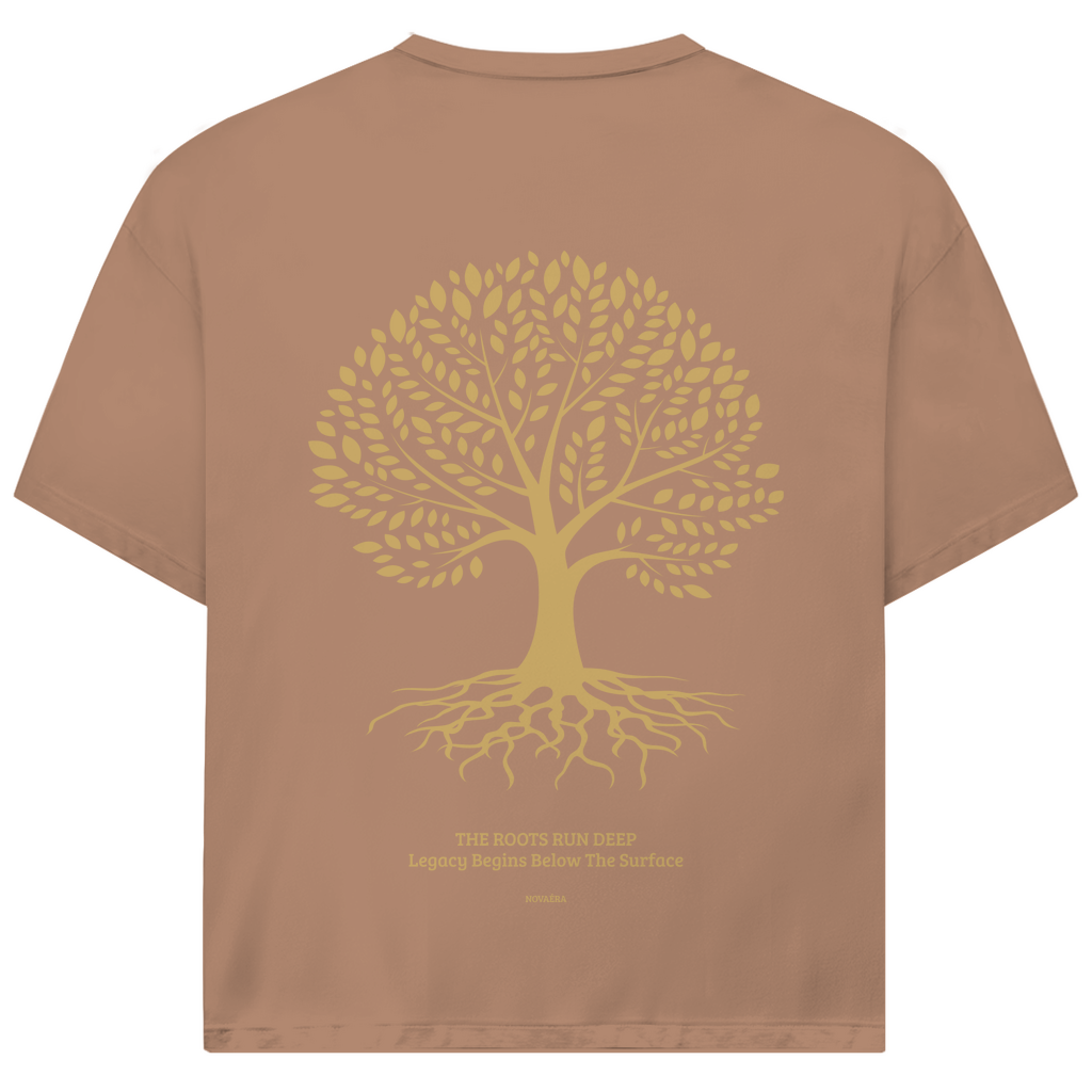 NOVAÉRA Oversize T-Shirt – Bio-Baumwolle & Gold-Backprint „Roots Run Deep“