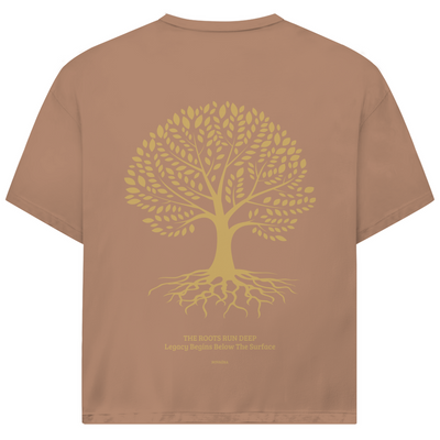 NOVAÉRA Oversize T-Shirt – Bio-Baumwolle & Gold-Backprint „Roots Run Deep“