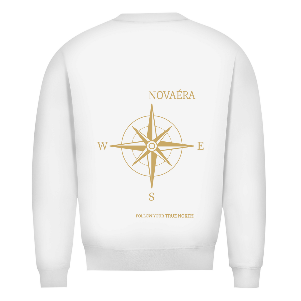 NOVAÉRA Herren Premium Bio Sweatshirt – Rundhals, Bio-Baumwolle & Kompass-Gold-Backprint