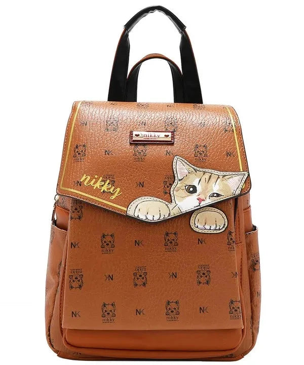Nicole Lee Cat Rucksack aus Eco-Leder – wandelbare Damen Tasche mit Katzenmotiv