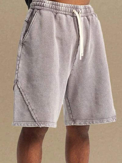 Men's Casual Washed Cotton Shorts mit Kordelzug & Taschen – Sommer Basic