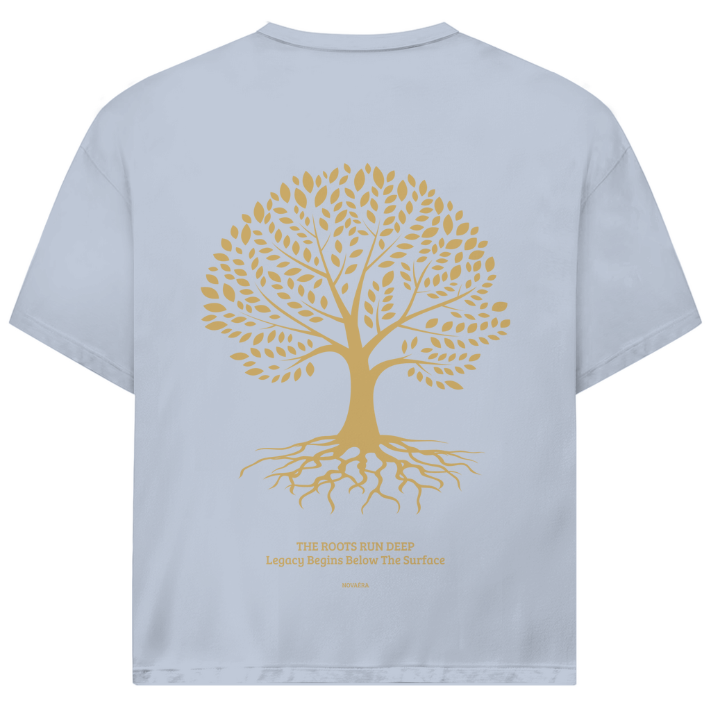 NOVAÉRA Oversize T-Shirt – Bio-Baumwolle & Gold-Backprint „Roots Run Deep“