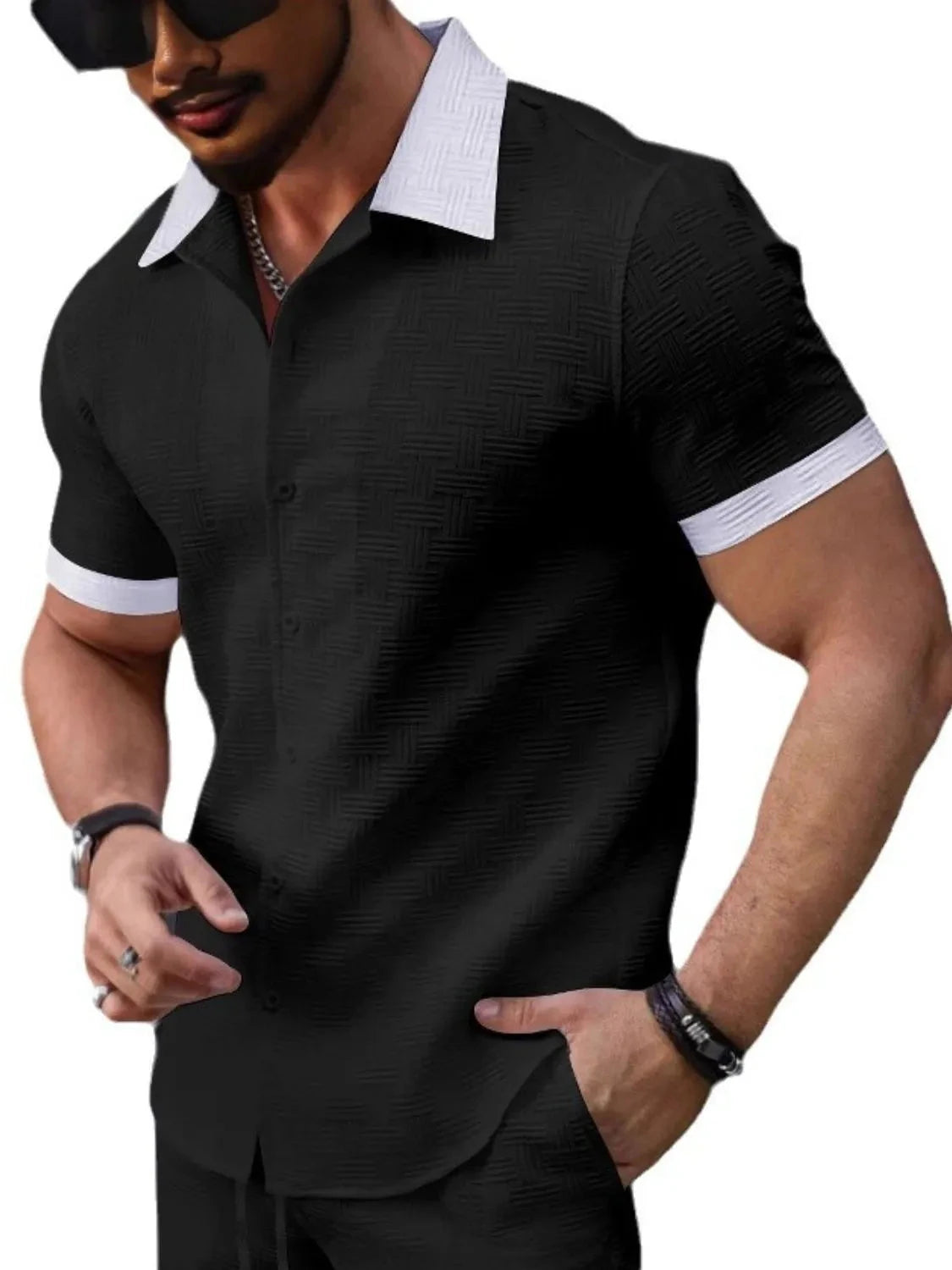 Herren Kurzarm Hemd – Pflegeleicht, 100 % Polyester, Regular Fit