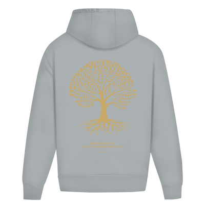 NOVAÉRA Oversize Hoodie ohne Kordel – Schwerer Stoff & Gold-Backprint „Roots Run Deep“