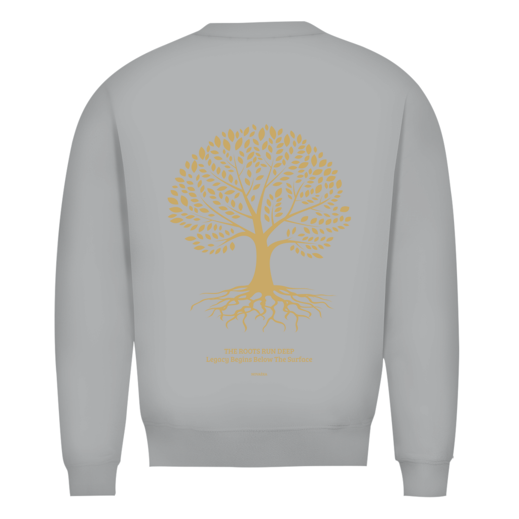 NOVAÉRA Herren Premium Bio Sweatshirt – Rundhals & Gold-Backprint „Roots Run Deep“