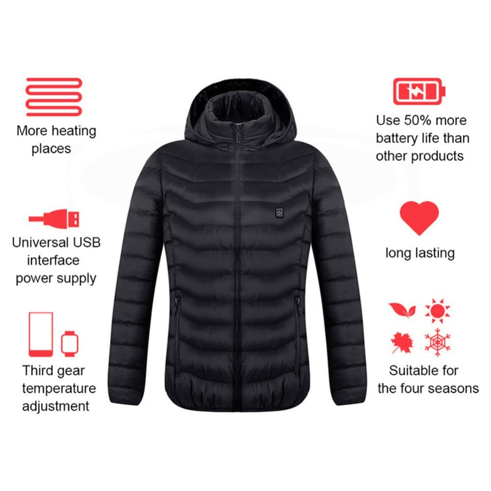 Beheizte Herrenjacke – USB Thermojacke mit Carbon-Heizsystem und Kapuze