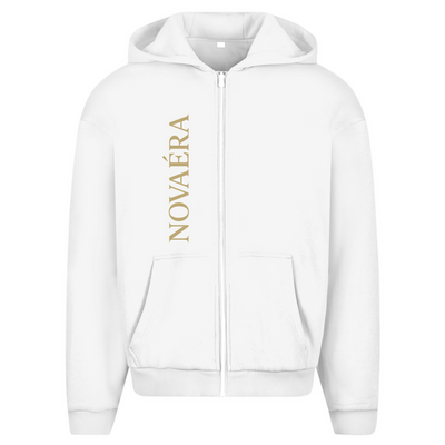 NOVAÉRA Herren Oversize Zipper Hoodie – Fluffy Komfort mit Kompass-Gold-Backprint