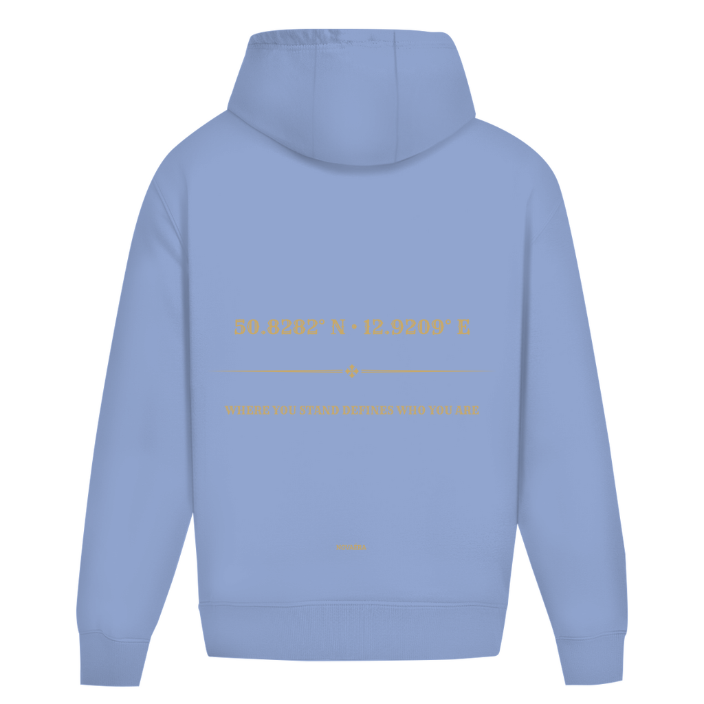 NOVAÉRA Oversize Hoodie ohne Kordel – Gold-Backprint KOORDINATEN