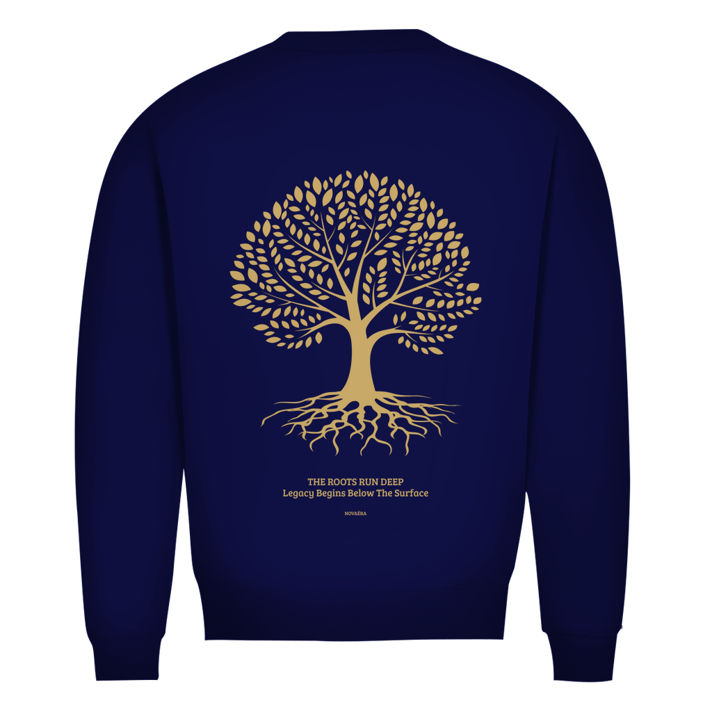 NOVAÉRA Herren Premium Bio Sweatshirt – Rundhals & Gold-Backprint „Roots Run Deep“