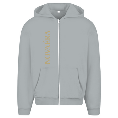 NOVAÉRA Herren Oversize Zipper Hoodie – Fluffy Komfort mit Kompass-Gold-Backprint