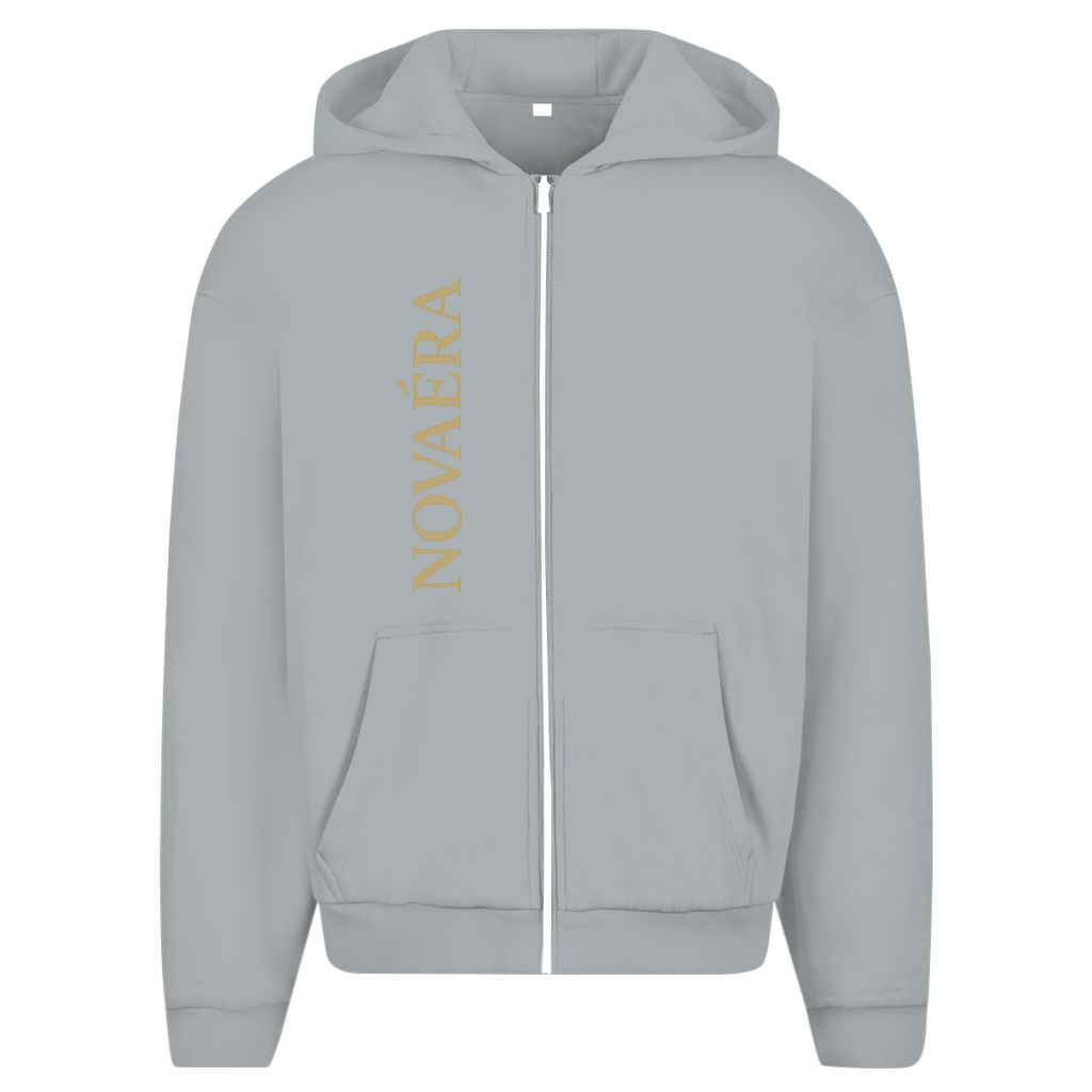 NOVAÉRA Herren Oversize Zipper Hoodie – Fluffy Komfort & Gold-Backprint „Roots Run Deep“