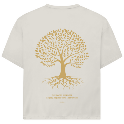 NOVAÉRA Oversize T-Shirt – Bio-Baumwolle & Gold-Backprint „Roots Run Deep“