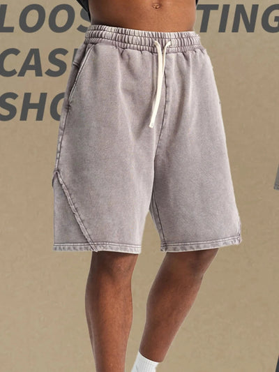Men's Casual Washed Cotton Shorts mit Kordelzug & Taschen – Sommer Basic