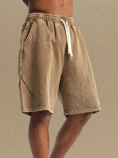 Men's Casual Washed Cotton Shorts mit Kordelzug & Taschen – Sommer Basic