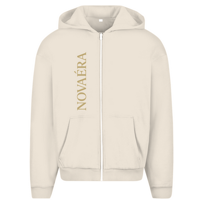 NOVAÉRA Herren Oversize Zipper Hoodie – Fluffy Komfort mit Kompass-Gold-Backprint