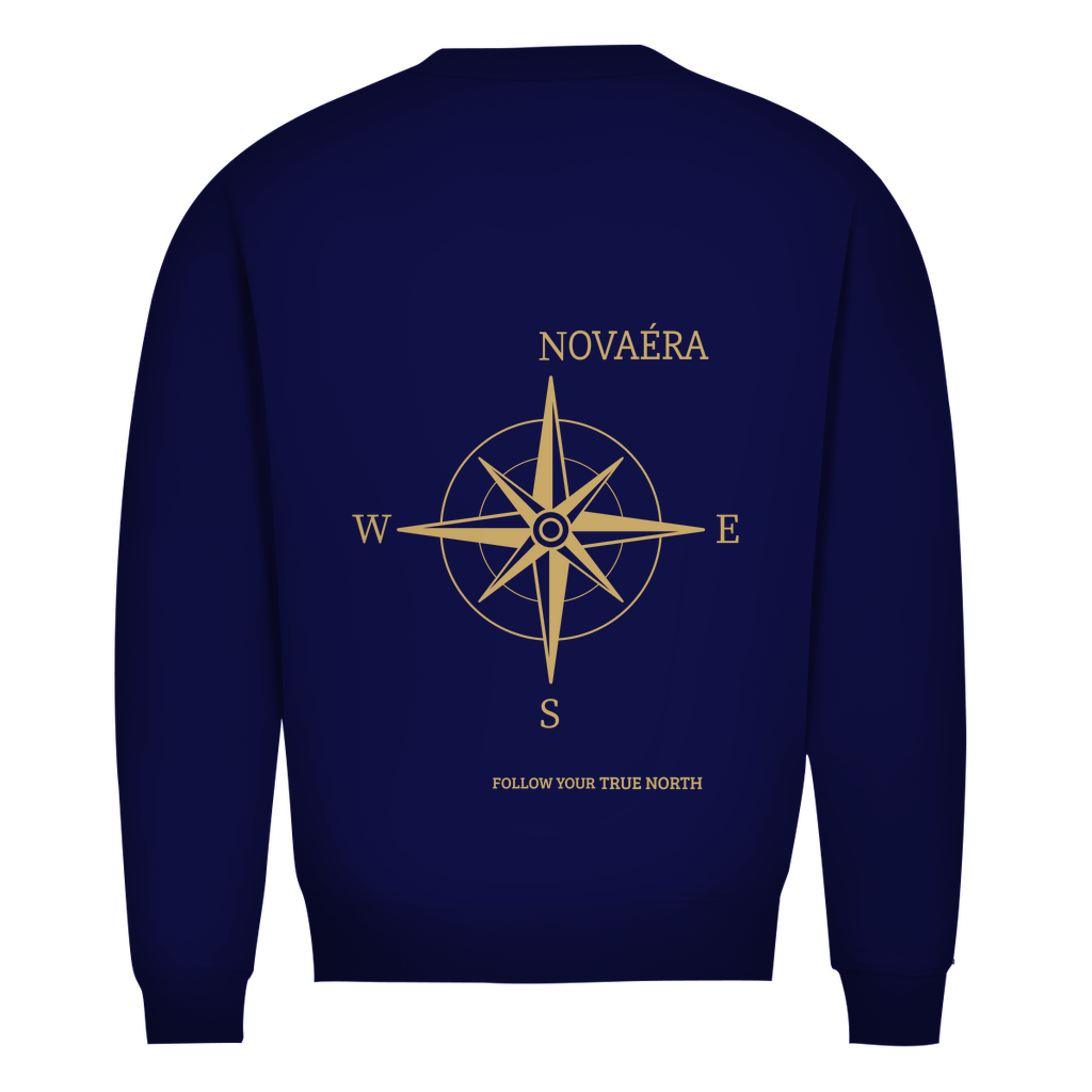 NOVAÉRA Herren Premium Bio Sweatshirt – Rundhals, Bio-Baumwolle & Kompass-Gold-Backprint