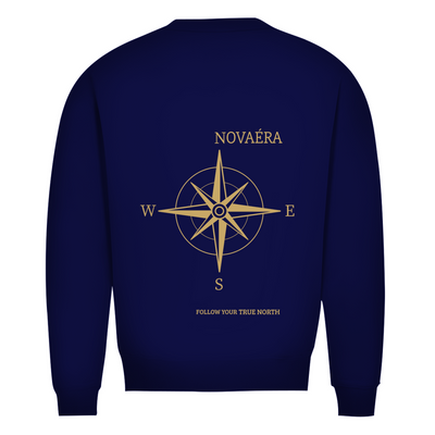 NOVAÉRA Herren Premium Bio Sweatshirt – Rundhals, Bio-Baumwolle & Kompass-Gold-Backprint